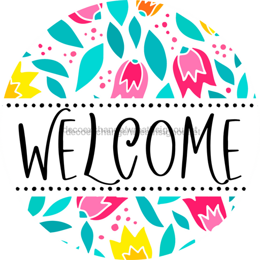 Welcome Wreath Sign, Floral Wreath, DECOE-4136-D, 10 Wood Round