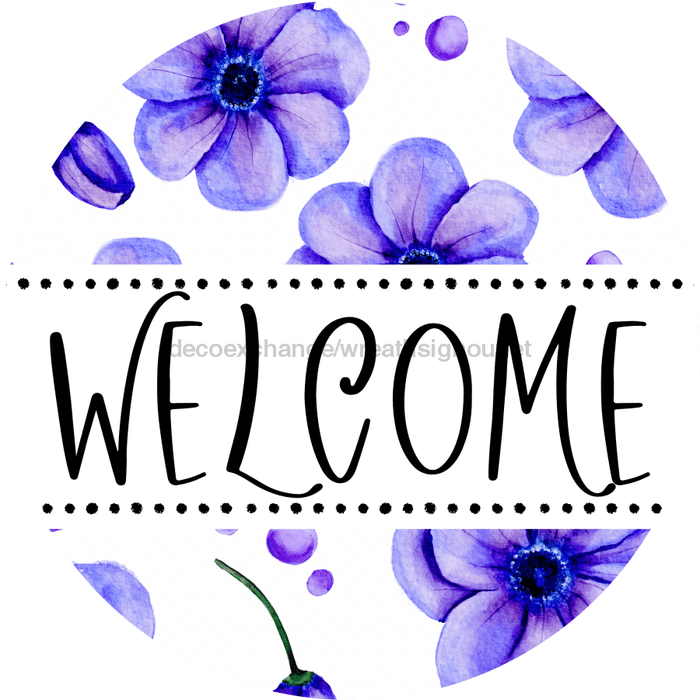 Welcome Wreath Sign, Floral Wreath, DECOE-4137-A, 11.75 metal Round