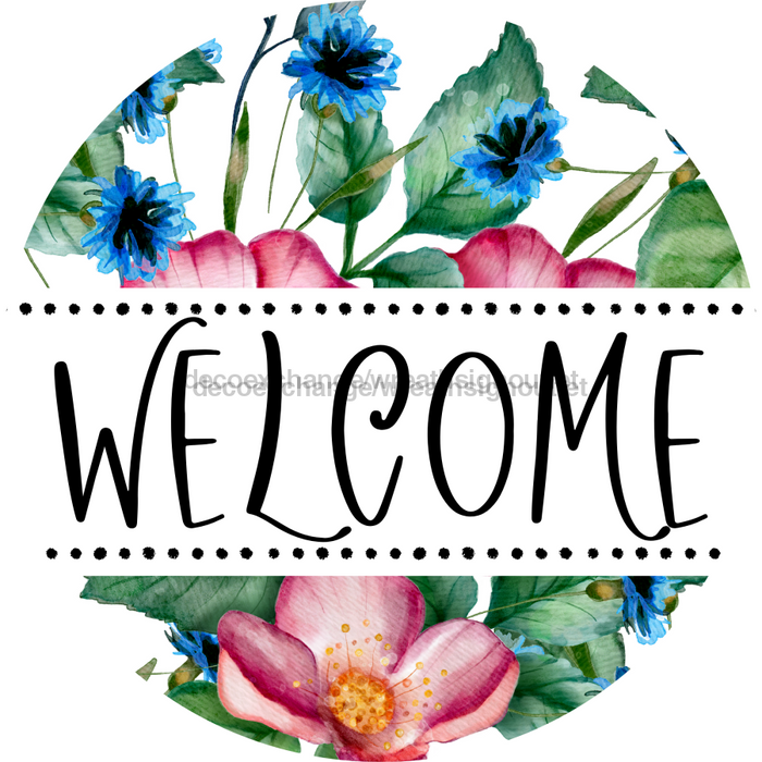 Welcome Wreath Sign, Floral Wreath, DECOE-4138-D, 10 Wood Round