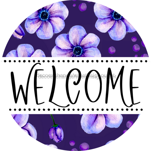 Welcome Wreath Sign, Floral Wreath, DECOE-4139-A, 11.75 metal Round