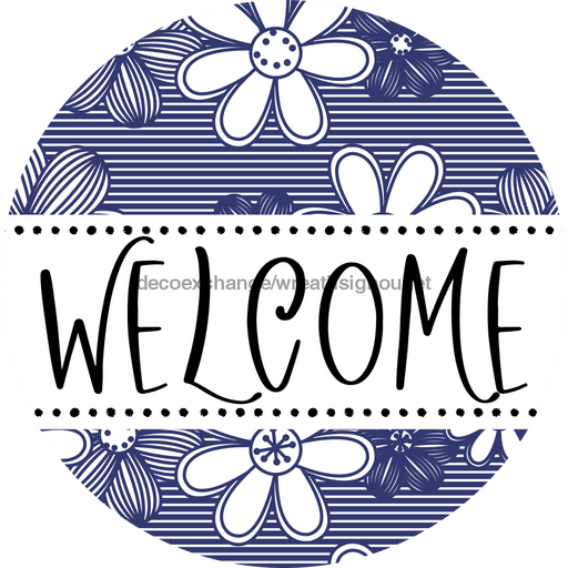 Welcome Wreath Sign, Floral Wreath, DECOE-4140-B, 8 metal Round