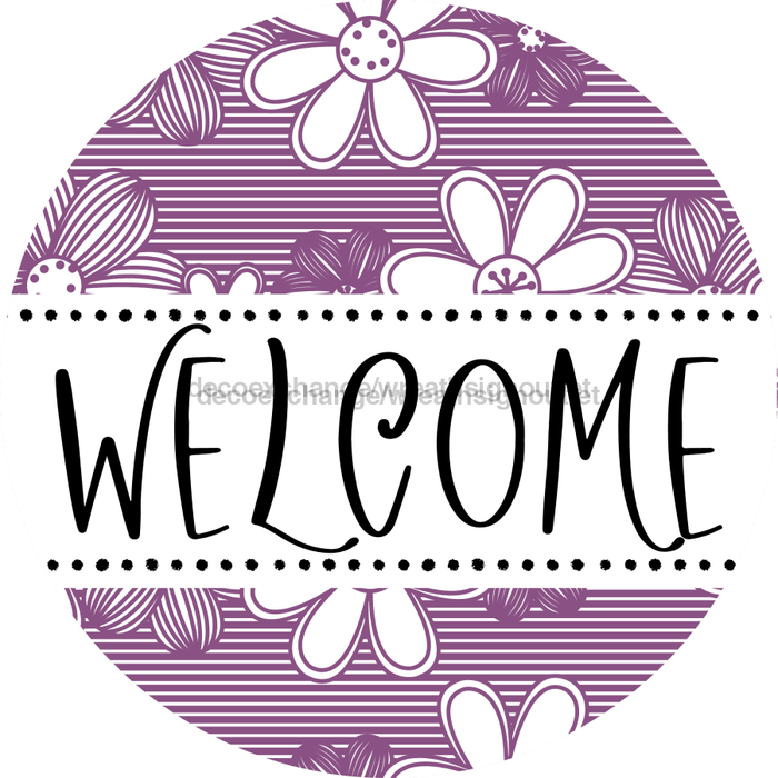 Welcome Wreath Sign, Floral Wreath, DECOE-4142-A, 11.75 metal Round