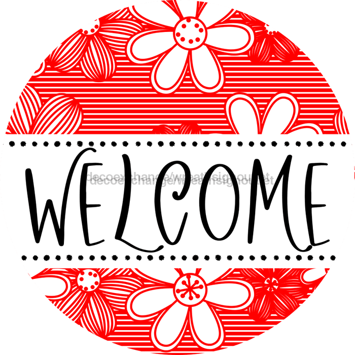 Welcome Wreath Sign, Floral Wreath, DECOE-4143-A, 11.75 metal Round