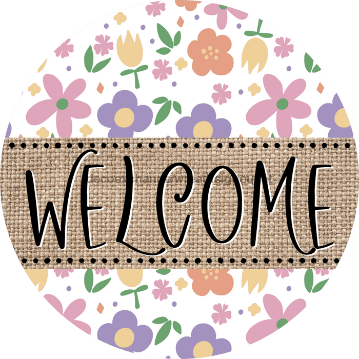 Welcome Wreath Sign, Floral Wreath, DECOE-4149, 10 metal Round