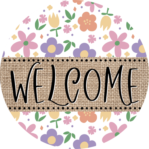 Welcome Wreath Sign, Floral Wreath, DECOE-4149, 10 metal Round