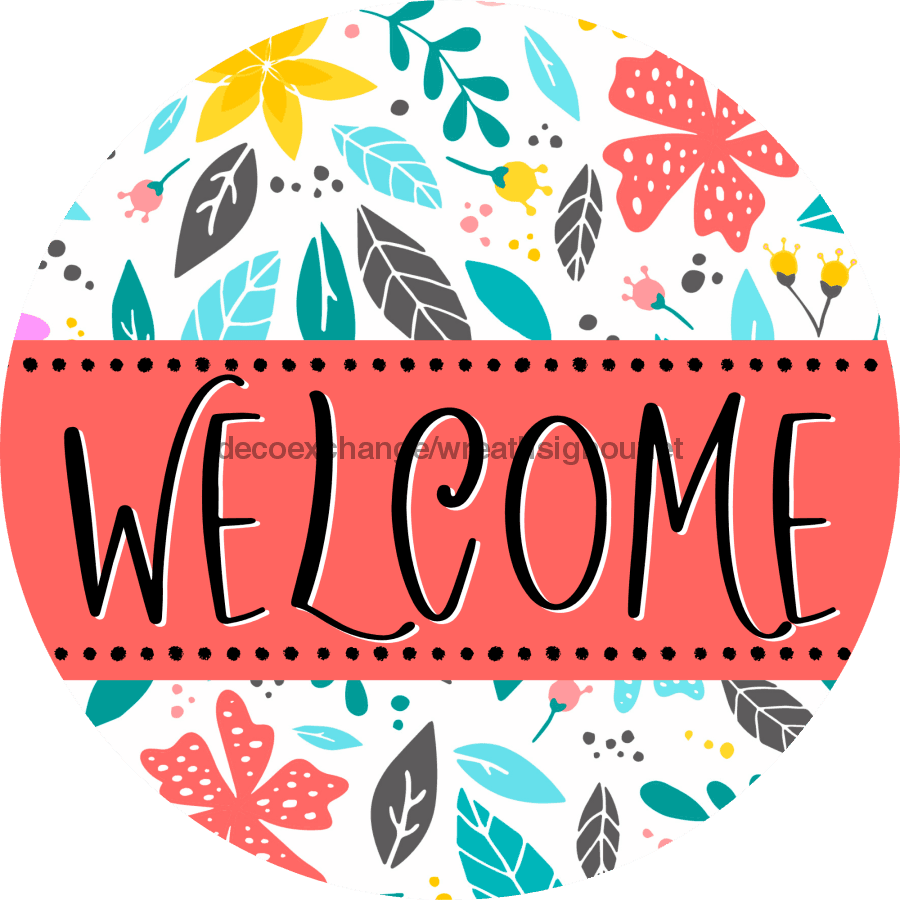 Welcome Wreath Sign, Floral Wreath, VINYL-DECOE-4135, 10