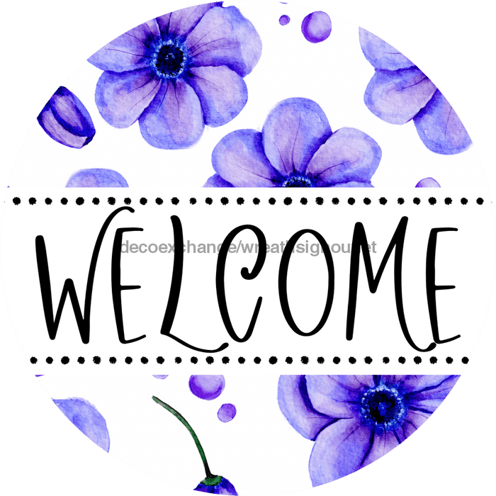 Welcome Wreath Sign, Floral Wreath, DECOE-4137, 10 vinyl Round