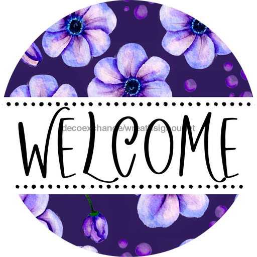 Welcome Wreath Sign, Floral Wreath, DECOE-4139, 10 vinyl Round