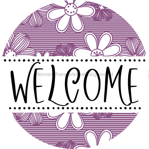 Welcome Wreath Sign, Floral Wreath, DECOE-4142, 10 vinyl Round