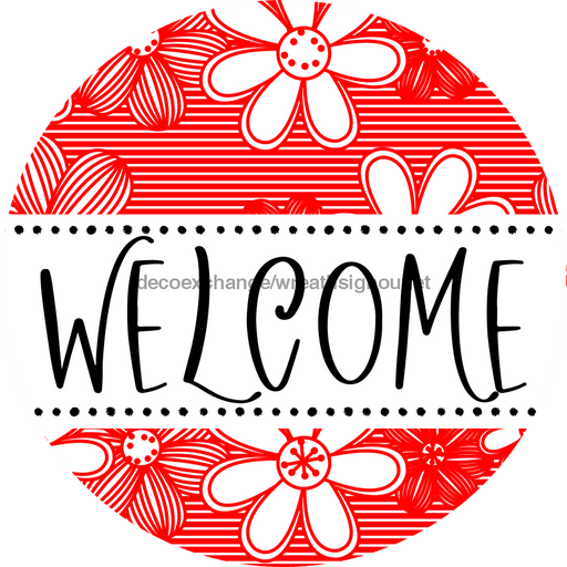 Welcome Wreath Sign, Floral Wreath, DECOE-4143, 10 vinyl Round