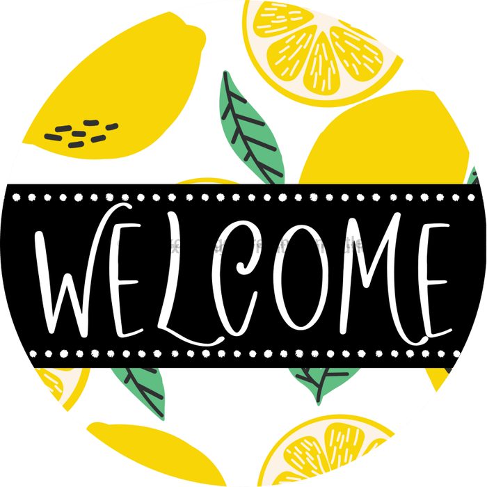 Welcome Wreath Sign, Lemon Wreath, DECOE-4128-B, 8 metal Round
