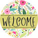 Welcome Wreath Sign, Spring Floral Wreath, DECOE-4103-A, 11.75 metal Round