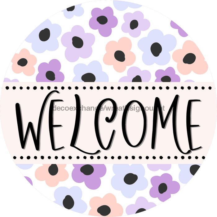 Welcome Wreath Sign, Spring Floral Wreath, DECOE-4105-A, 11.75 metal Round