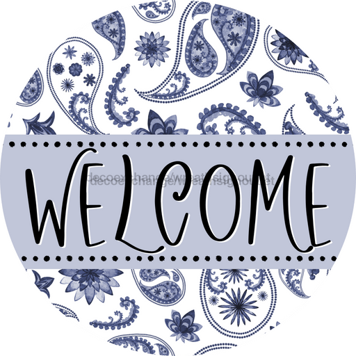 Welcome Wreath Sign, Spring Floral Wreath, DECOE-4109-B, 8 metal Round