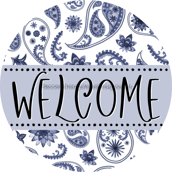 Welcome Wreath Sign, Spring Floral Wreath, DECOE-4109-B, 8 metal Round