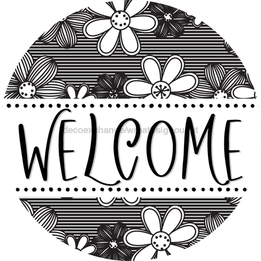 Welcome Wreath Sign, Spring Floral Wreath, DECOE-4110, 10 metal Round