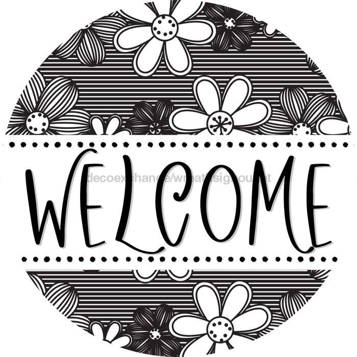 Welcome Wreath Sign, Spring Floral Wreath, DECOE-4110, 10 metal Round