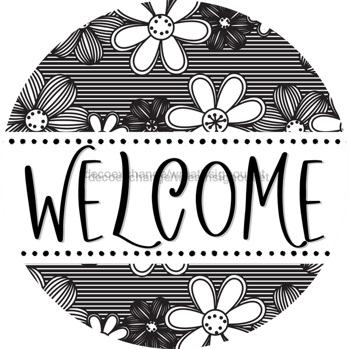 Welcome Wreath Sign, Spring Floral Wreath, DECOE-4110-D, 10 Wood Round