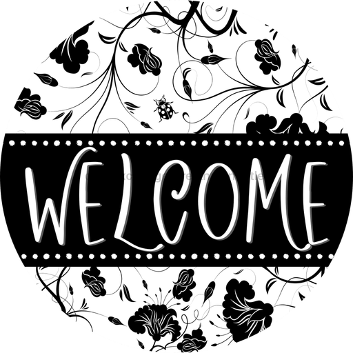 Welcome Wreath Sign, Spring Floral Wreath, DECOE-4117, 10 metal Round