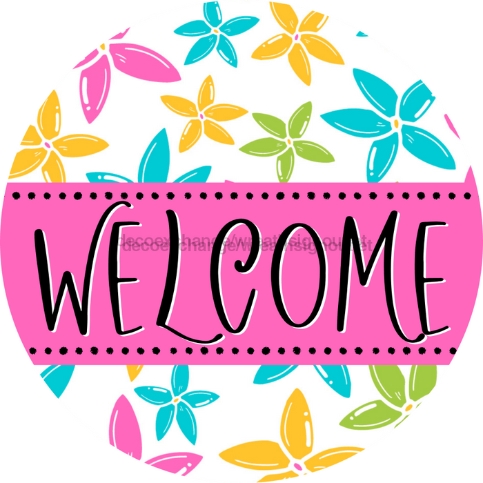 Welcome Wreath Sign, Summer Wreath, DECOE-4126, 10 metal Round