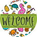 Welcome Wreath Sign, Summer Wreath, Pool Sign, DECOE-4125-A, 11.75 metal Round