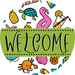Welcome Wreath Sign, Summer Wreath, Pool Sign, DECOE-4125-D, 10 Wood Round