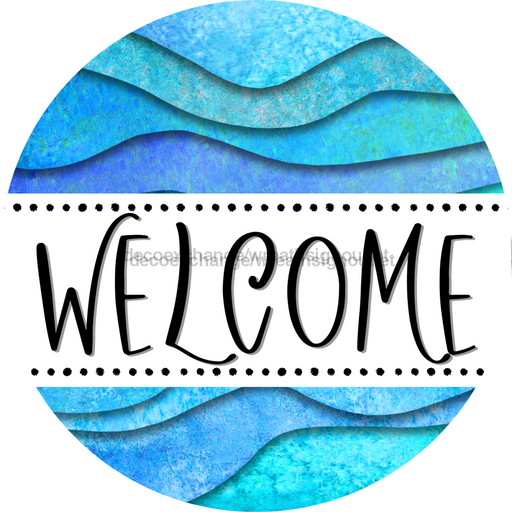 Welcome Wreath Sign, Waves Wreath, DECOE-4127, 10 metal Round