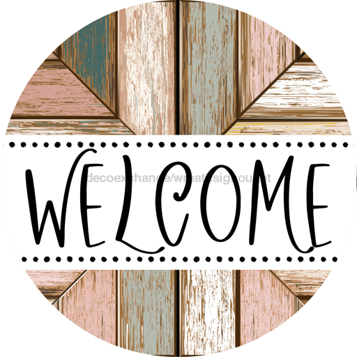 Welcome Wreath Sign, Wood Stain Wreath, DECOE-4144, 10 metal Round