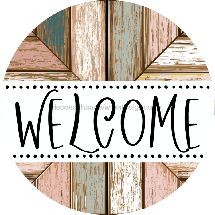 Welcome Wreath Sign, Wood Stain Wreath, DECOE-4144, 10 metal Round