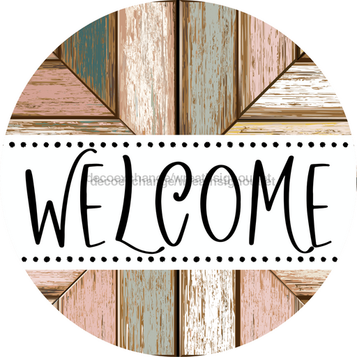Welcome Wreath Sign, Wood Stain Wreath, DECOE-4144-B, 8 metal Round