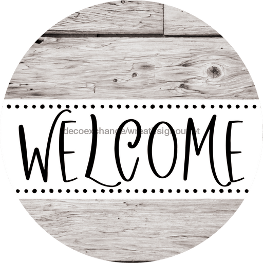 Welcome Wreath Sign, Wood Stain Wreath, DECOE-4145-B, 8 metal Round