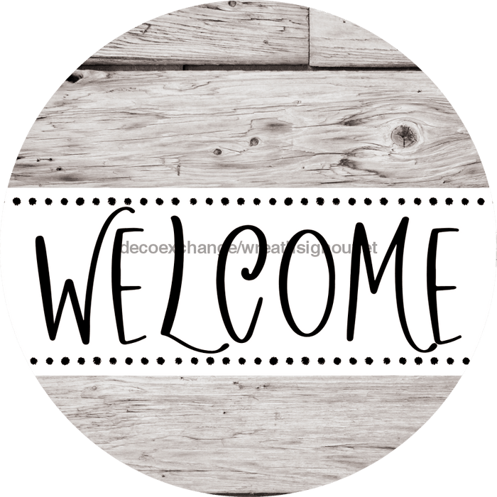 Welcome Wreath Sign, Wood Stain Wreath, DECOE-4145-B, 8 metal Round