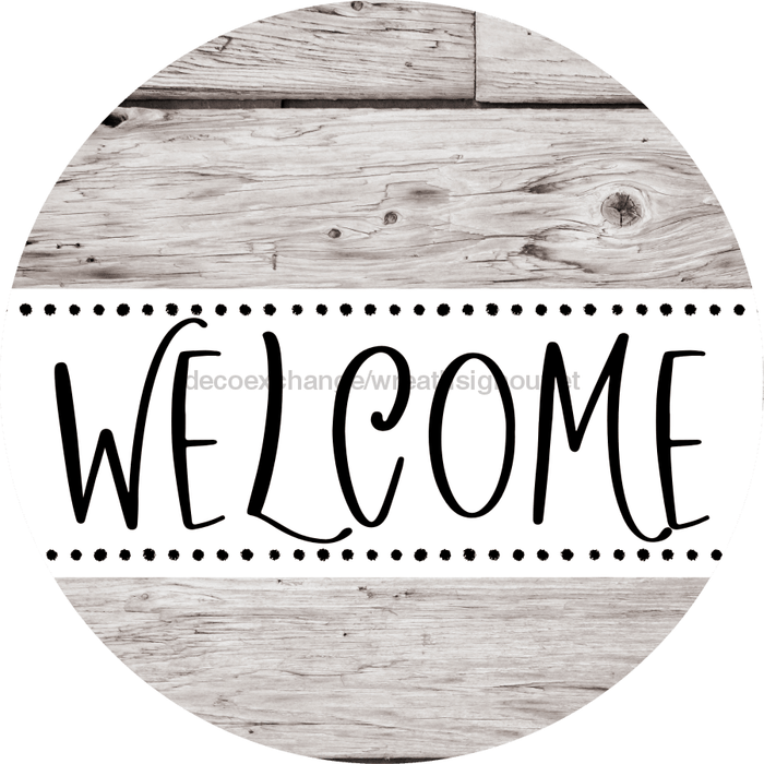 Welcome Wreath Sign, Wood Stain Wreath, DECOE-4145-B, 8 metal Round