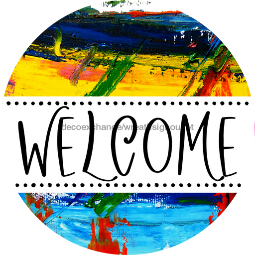 Welcome Wreath Sign, Wood Stain Wreath, DECOE-4147, 10 metal Round