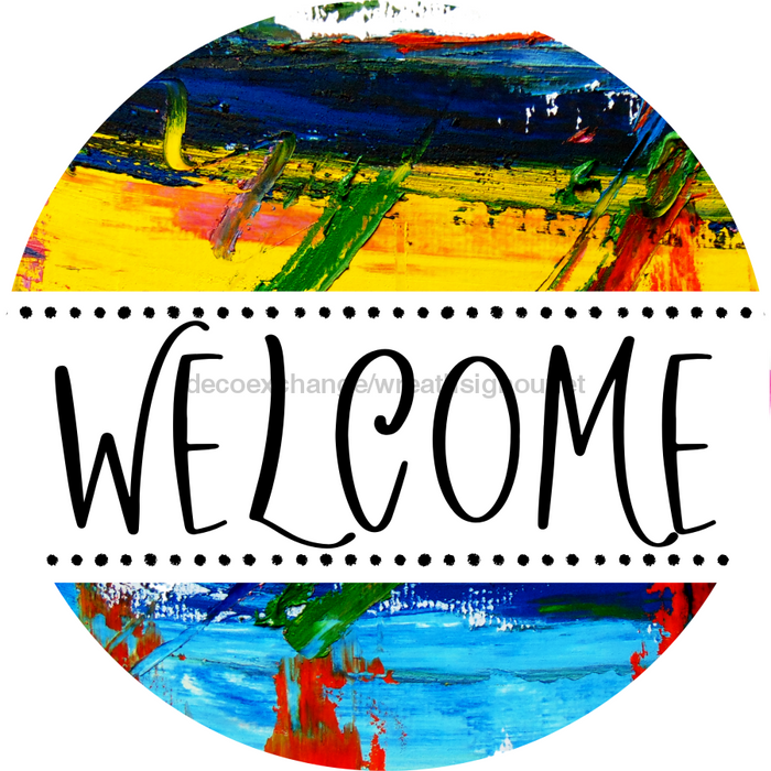 Welcome Wreath Sign, Wood Stain Wreath, DECOE-4147-A, 11.75 metal Round