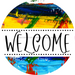 Welcome Wreath Sign, Wood Stain Wreath, DECOE-4147-A, 11.75 metal Round