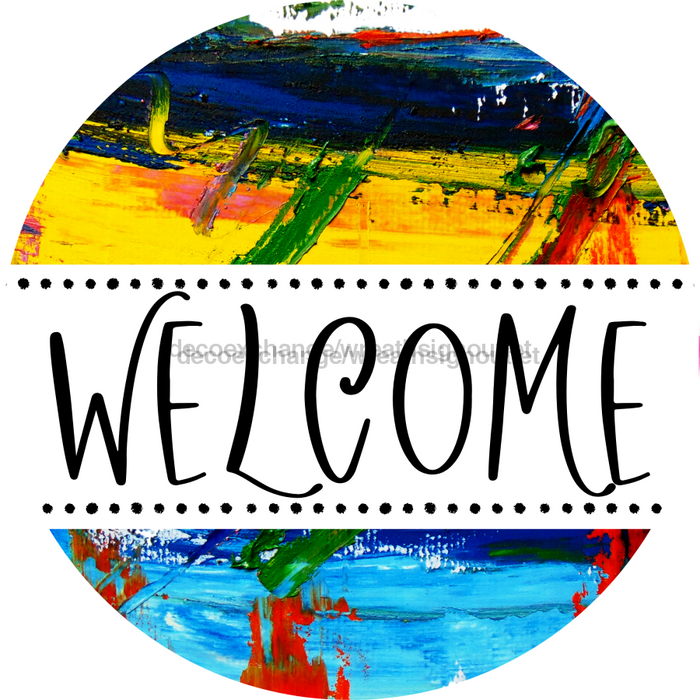 Welcome Wreath Sign, Wood Stain Wreath, DECOE-4147-B, 8 metal Round
