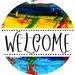 Welcome Wreath Sign, Wood Stain Wreath, DECOE-4147-B, 8 metal Round