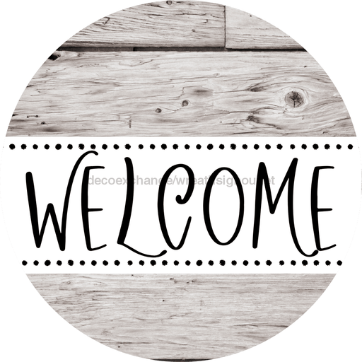 Welcome Wreath Sign, Wood Stain Wreath, DECOE-4145, 10 vinyl Round