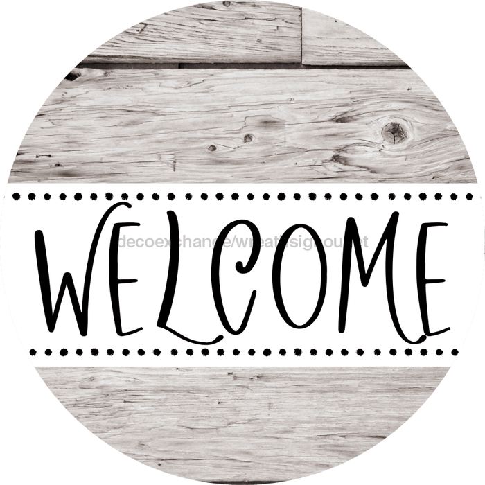 Welcome Wreath Sign, Wood Stain Wreath, DECOE-4145, 10 vinyl Round