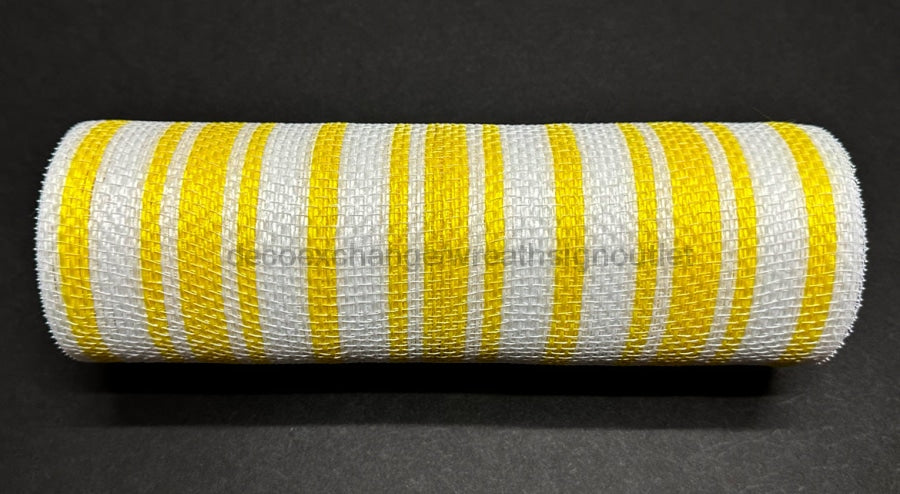 White And Yellow Ticking Fabric Deco Mesh 10 Inches X Yards Xb240310-22