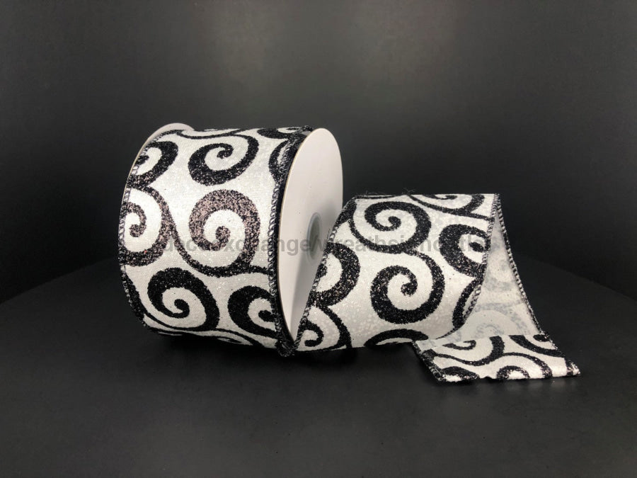 White/Black Ultra Glit Swrls, 2.5"X10Y 51101-40-01 - DecoExchange®