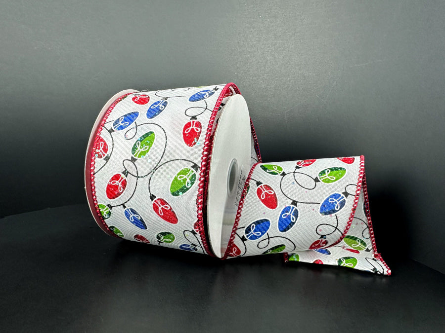 Wht Diag Glt Stn/Rd-Gr-Rd Cmas Lites 2.5’’X10Y 72502-40-25 Ribbon