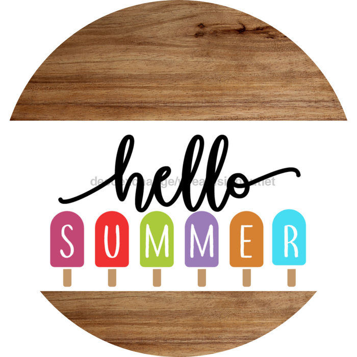 White Hello Summer Door Hanger Dco-01643-Dh-W 18’ Round Wood