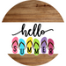 White Hello Summer Flip Flop Door Hanger Dco-01644-Dh-W 18’ Round Wood