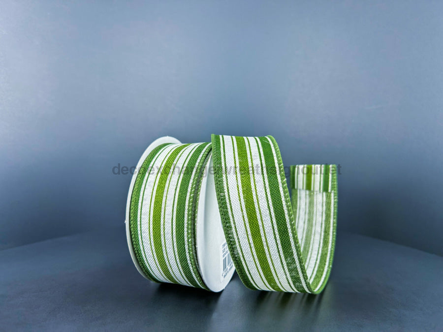 White Linen/Sage-Willow Ticking Stripes 1.5’’X10Y 42413-09-08 Ribbon