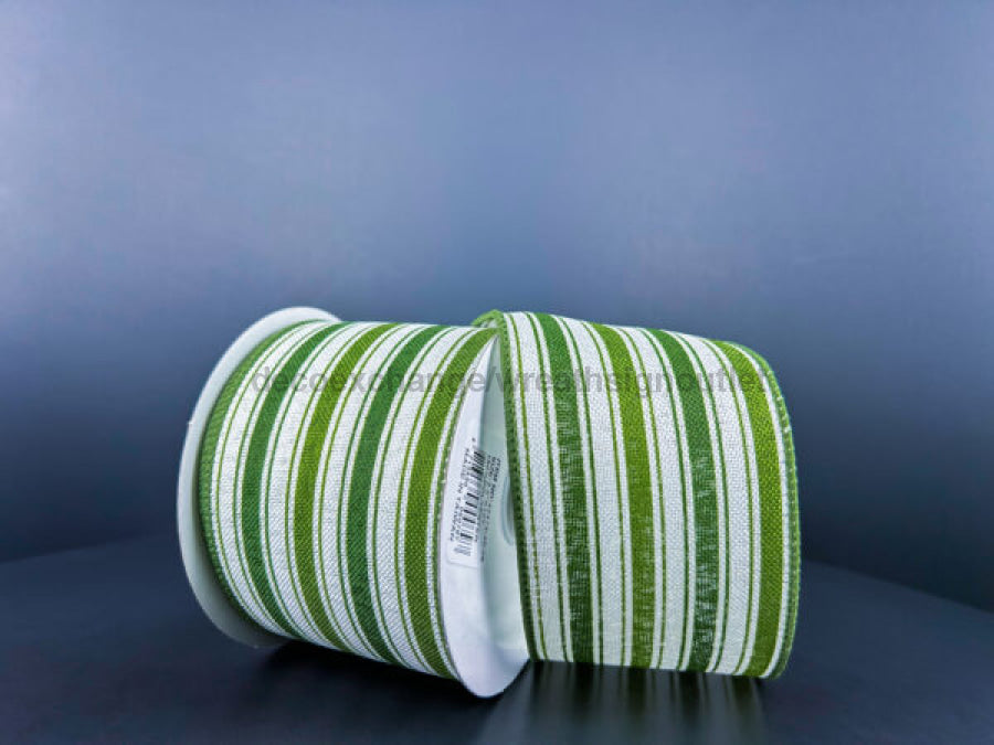 Wht Lin/Sage-Willow Ticking Strps 2.5’’X10Y 42413-40-08 Ribbon