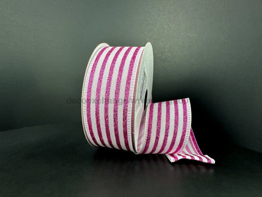 Wht Ponche Stn/Fuch Glit Cabana Strp 1.5’’X10Y 76526-09-28 Ribbon