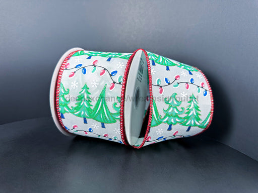 Wht Stn/Mint Trees-Pnk-Bl Lites 2.5’’X10Y 72516-40-01 Ribbon