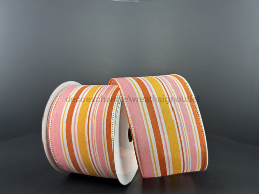 Wht Stn/Pnk-Org-Rust Vert Stripes 2.5’X10Y 65431-40-03 Ribbon